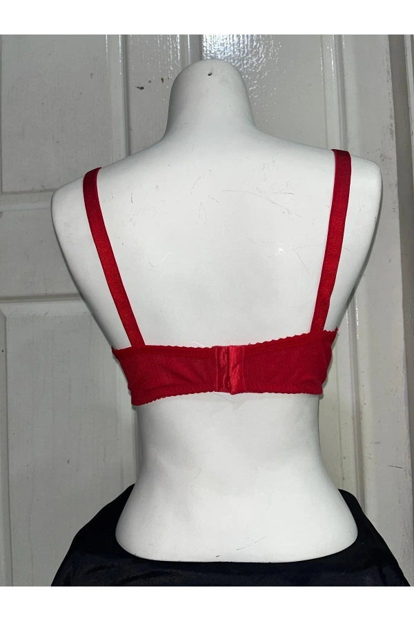 Nergiz Kadın C Cup Pamuklu Dantel Detaylı Toparlayıcı Kırmızı Sütyen