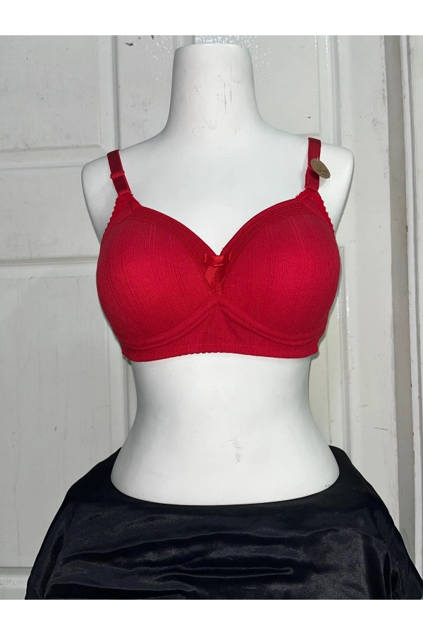 Nergiz Kadın C Cup Pamuklu Dantel Detaylı Toparlayıcı Kırmızı Sütyen