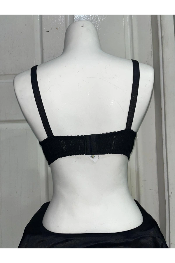 Nergiz Kadın C Cup Pamuklu Dantel Detaylı Toparlayıcı Siyah Sütyen