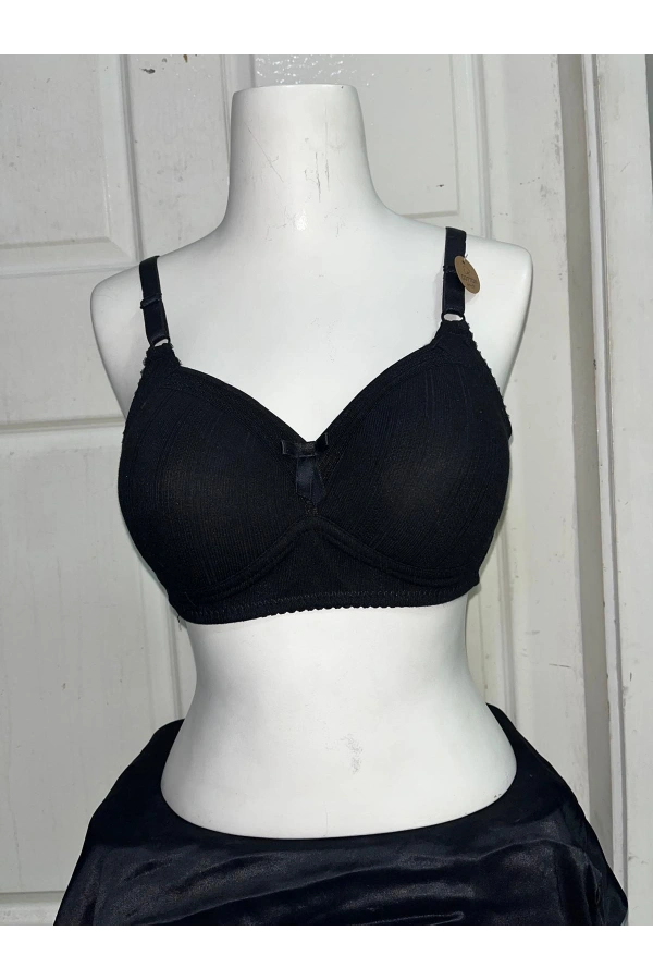 Nergiz Kadın C Cup Pamuklu Dantel Detaylı Toparlayıcı Siyah Sütyen