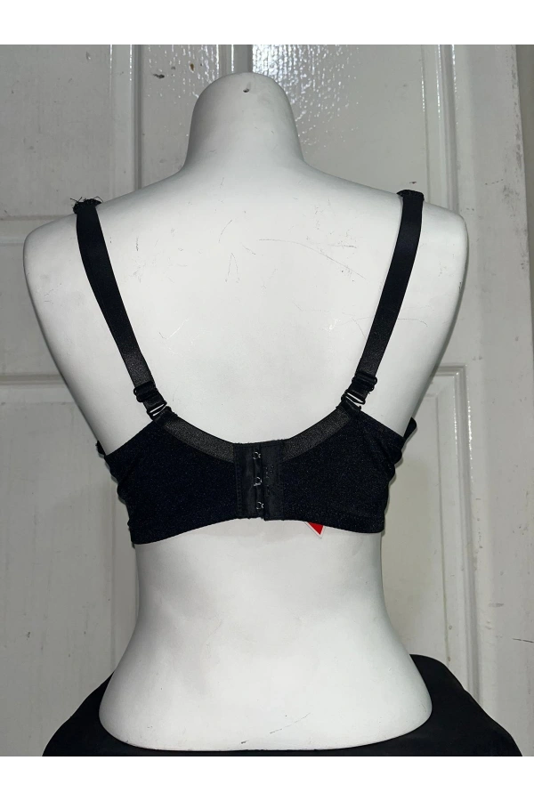 F.K Kadın C Cup Parlak Kumaş Desteksiz ve Balenli Siyah Sütyen