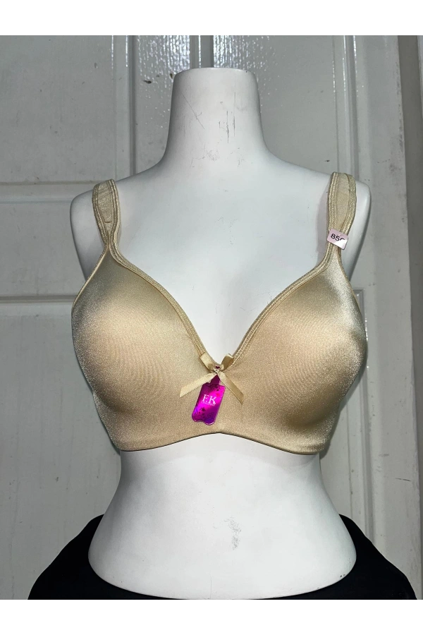 F.K Kadın C Cup Parlak Kumaş Desteksiz ve Balenli Ten Sütyen