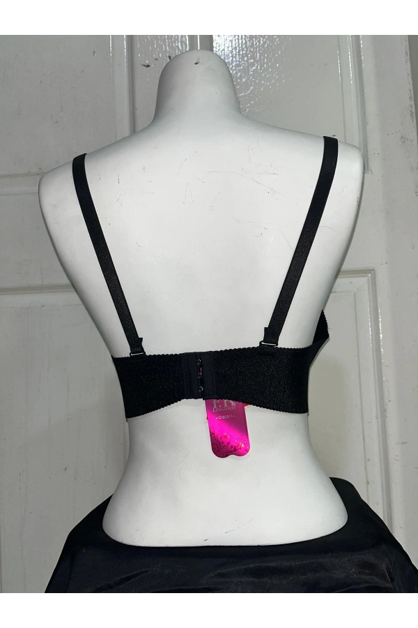 F.K Kadın Fitilli Dolgulu ve Balenli Siyah Sütyen