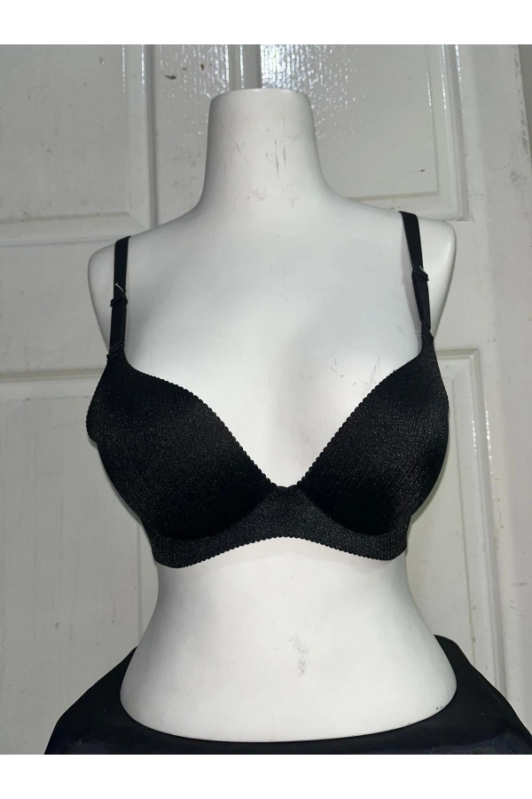 F.K Kadın Fitilli Dolgulu ve Balenli Siyah Sütyen