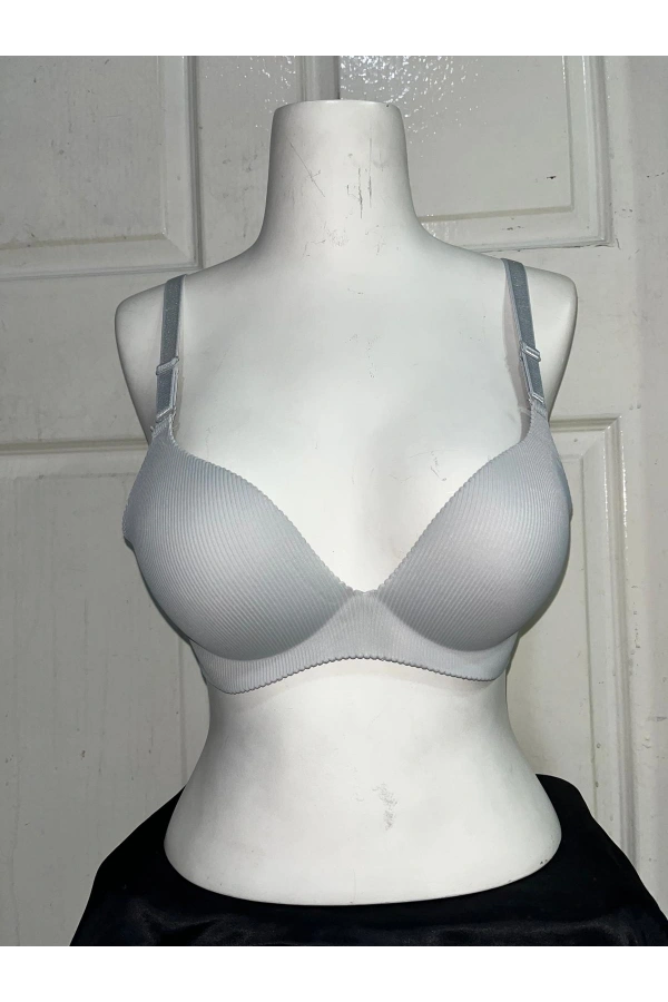 F.K Kadın Fitilli Dolgulu ve Balenli Gri Sütyen