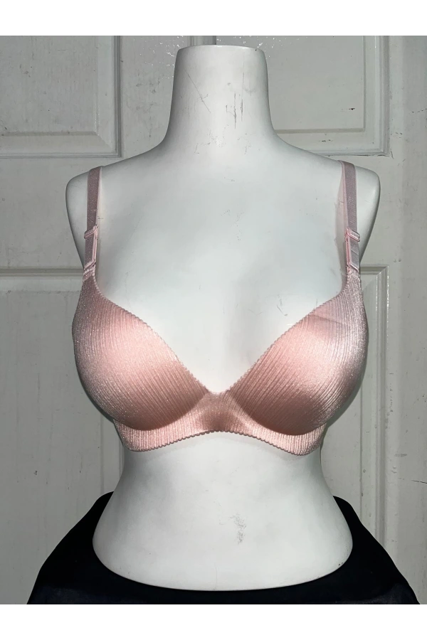 FK DESTEKLİ KENDİNDEN CİZGİ DESENLİ LAZER KESİM SÜTYEN-PEMBE