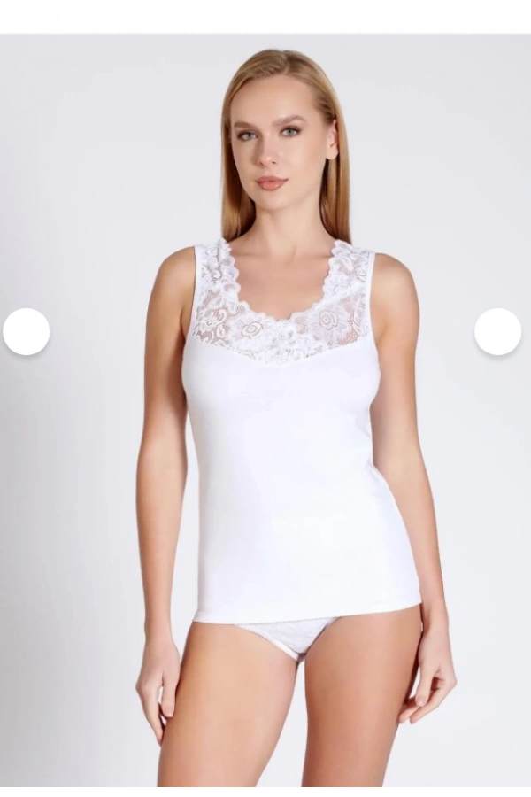 Belinay Kadın Dantel Askı Detaylı Pamuklu Beyaz Atlet