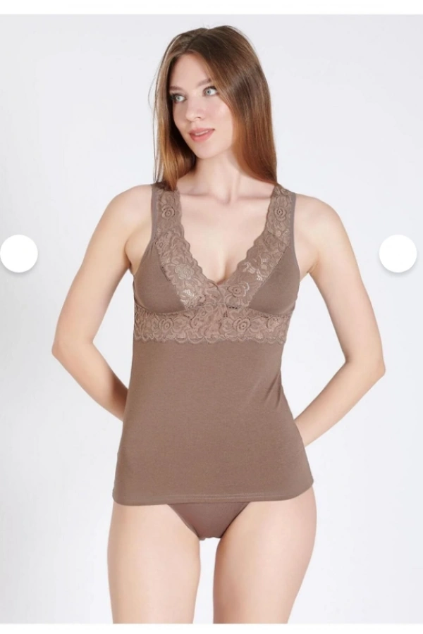 Belinay Kadın Geniş Dantel Panelli Pamuklu Vizyon Atlet