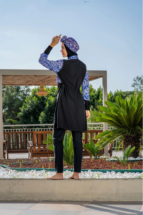 Kadın Crop Üst Rahat Kesim Lycra(Su İten Kumaş) Haşema Mor Mayo Takımı