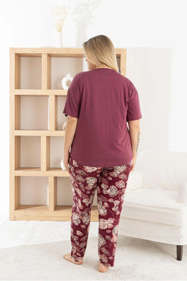 Pijamoni Ring Viskon Kısa Kol Pijama Takımı-Mürdüm