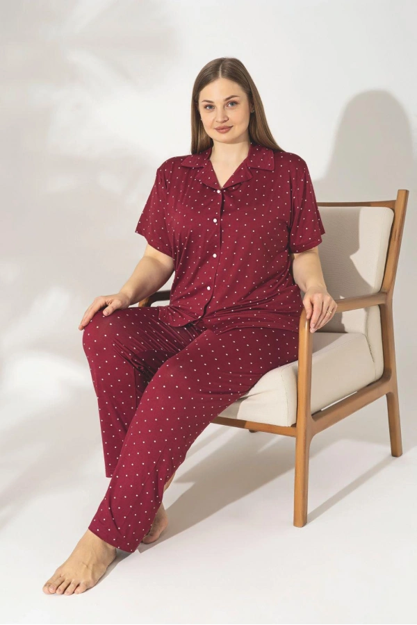 Pijamerry Büyük Beden Kısa Kol Milan Kumaş Pijama Takımı