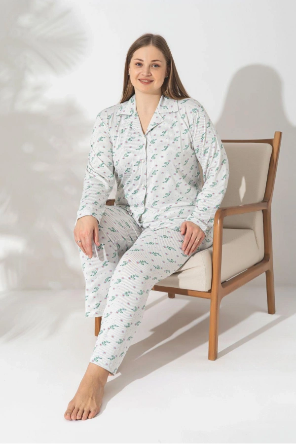 Pijamerry Büyük Beden Uzun Kol Milan Kumaş Pijama Takımı