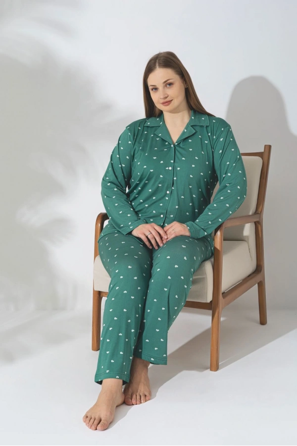 Pijamerry Büyük Beden Uzun Kol Milan Kumaş Pijama Takımı