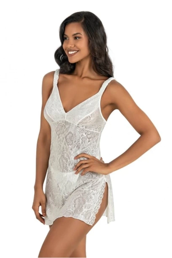 Primoda Dantel Detaylı Kısa Saten Ekru Gecelik - 8221