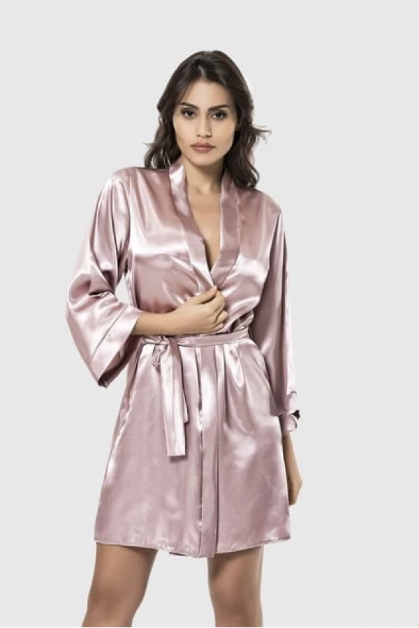 Ahu Vizon Kısa Saten Bride Sabahlık-7600-VİZON