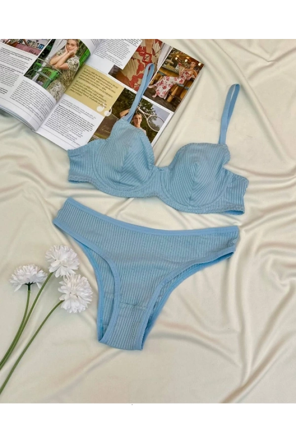 Arona Kadın Balenli Fitilli Kaşkorse Mavi Sütyen Takımı