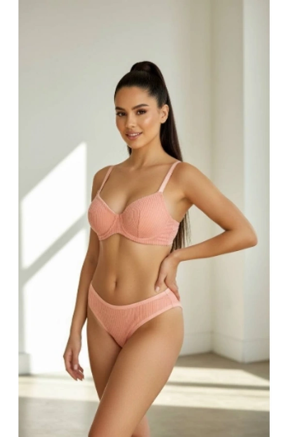 Arona Kadın Balenli Fitilli Kaşkorse Pudra Sütyen Takımı