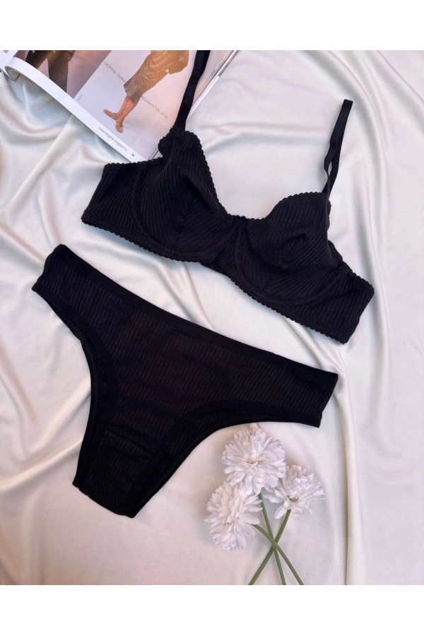 Arona Kadın Balenli Fitilli Kaşkorse Siyah Sütyen Takımı
