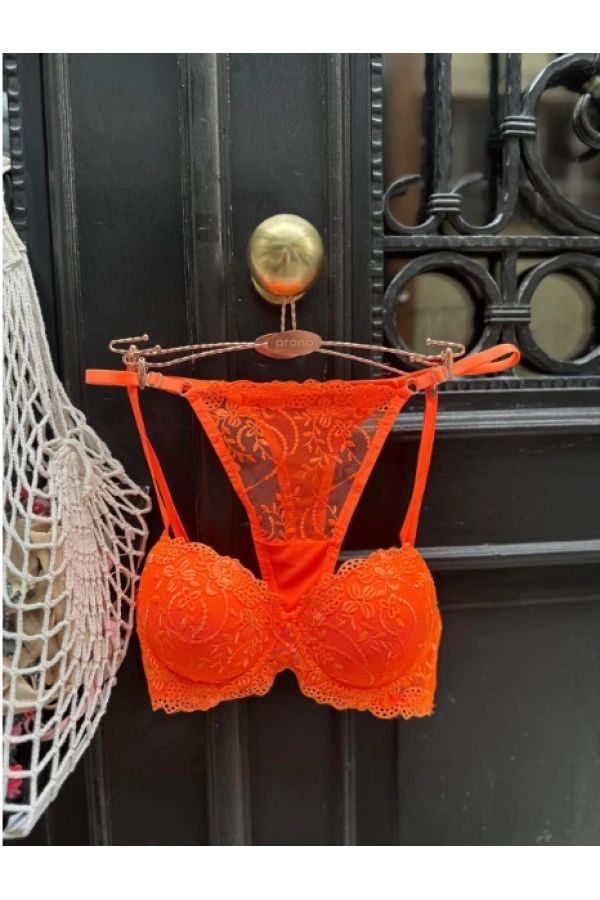 Arona Destekli Brode (Nakışlı) Turuncu Sütyen Takımı
