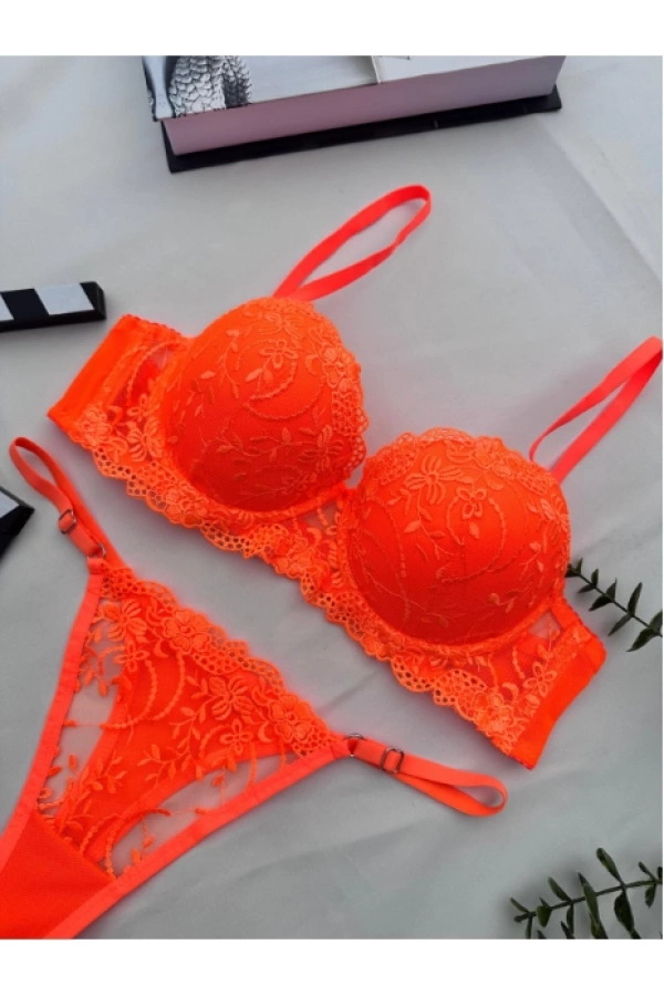Arona Destekli Brode (Nakışlı) Turuncu Sütyen Takımı