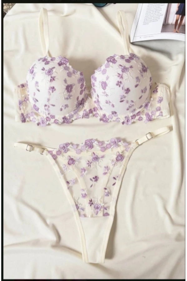 Arona Kadın Destekli Brode İşlemeli Beyaz Zarif Sütyen Takımı