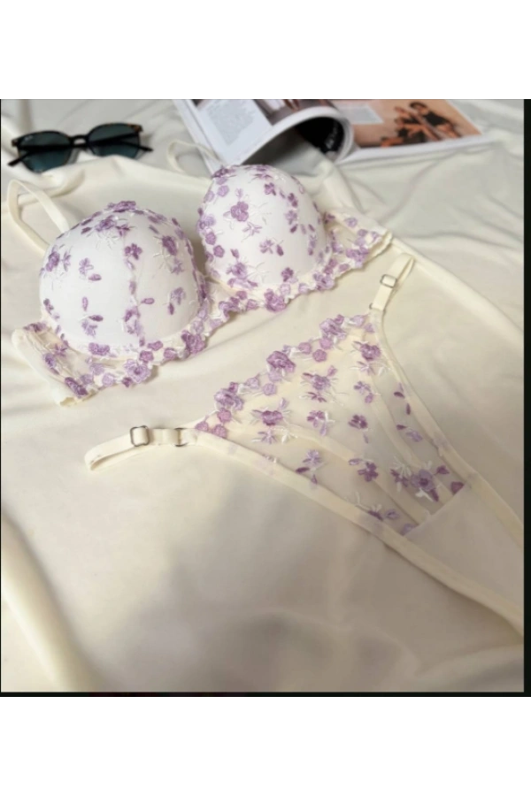 Arona Kadın Destekli Brode İşlemeli Beyaz Zarif Sütyen Takımı