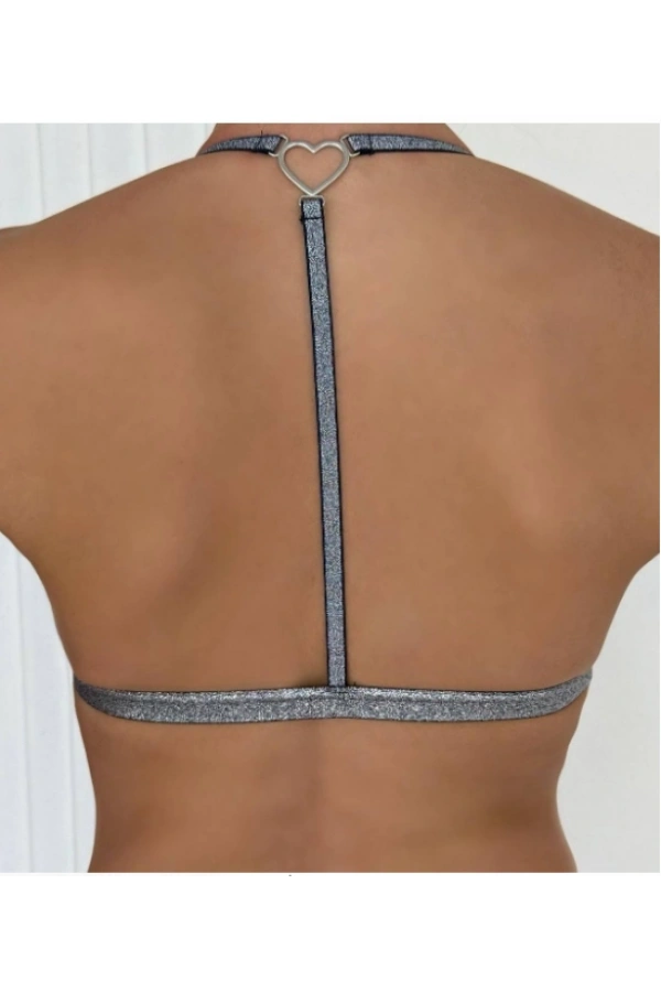 Arona Kadın Simli Kumaş Metal Klips Detaylı Lacivert Sütyen