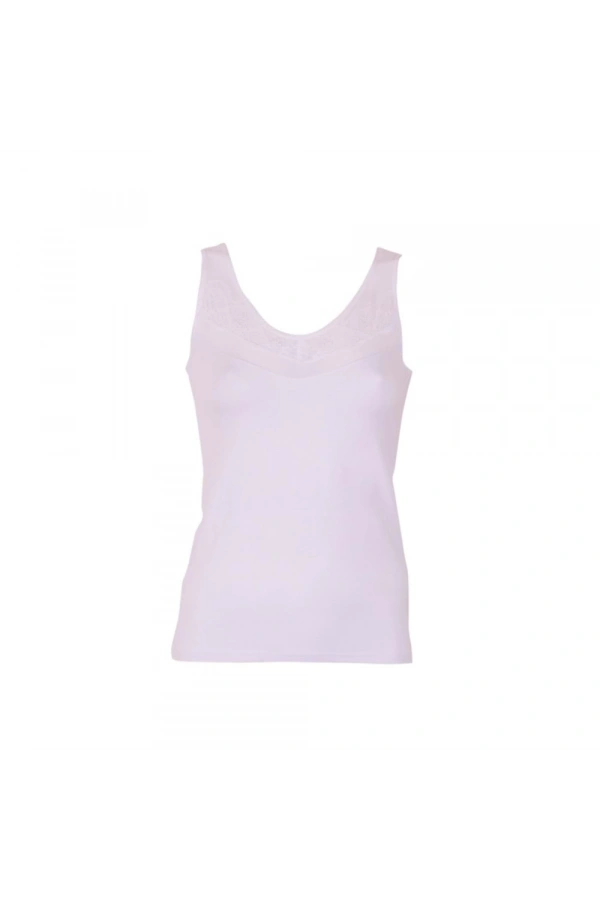 Belinay Kadın Dantel Detaylı Transparan Beyaz Atlet