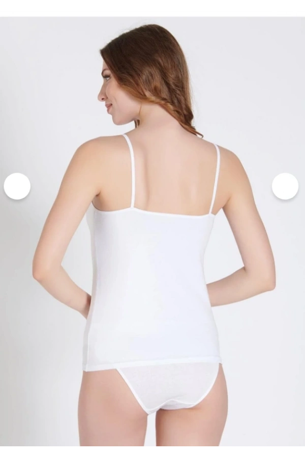 Belinay Kadın İp Askılı Dantel Detaylı V Yaka Beyaz Atlet