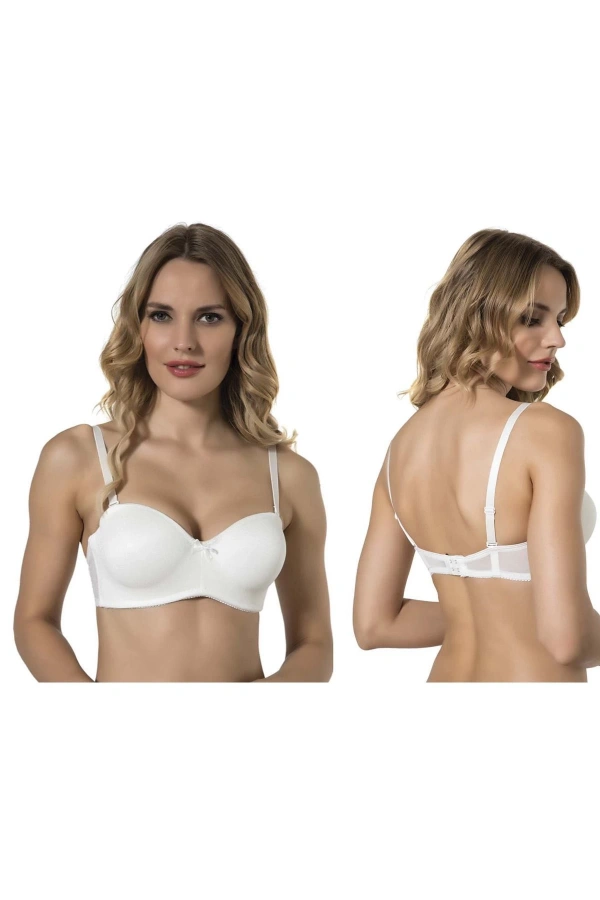 Belvü Mesh Kumaş C Cup İçi Boş Straplez Kadın Ekru Sütyen - 1221