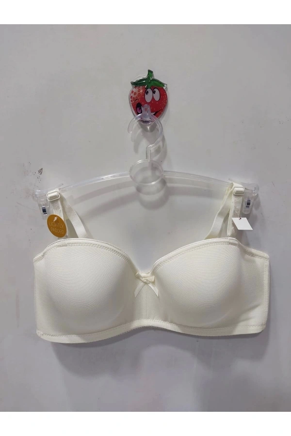 Belvü Mesh Kumaş C Cup İçi Boş Straplez Kadın Ekru Sütyen - 1221