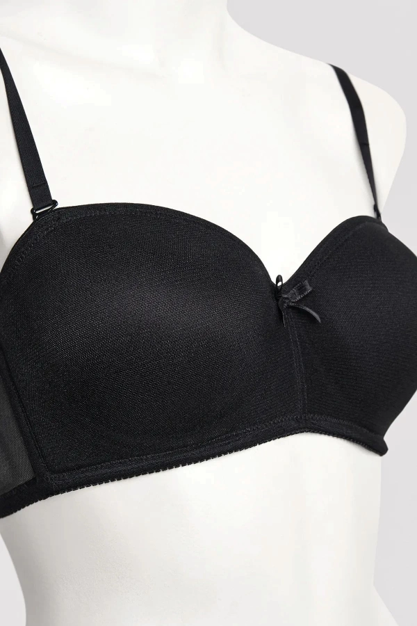 Belvü Mesh Kumaş C Cup İçi Boş Straplez Kadın Siyah Sütyen - 1221