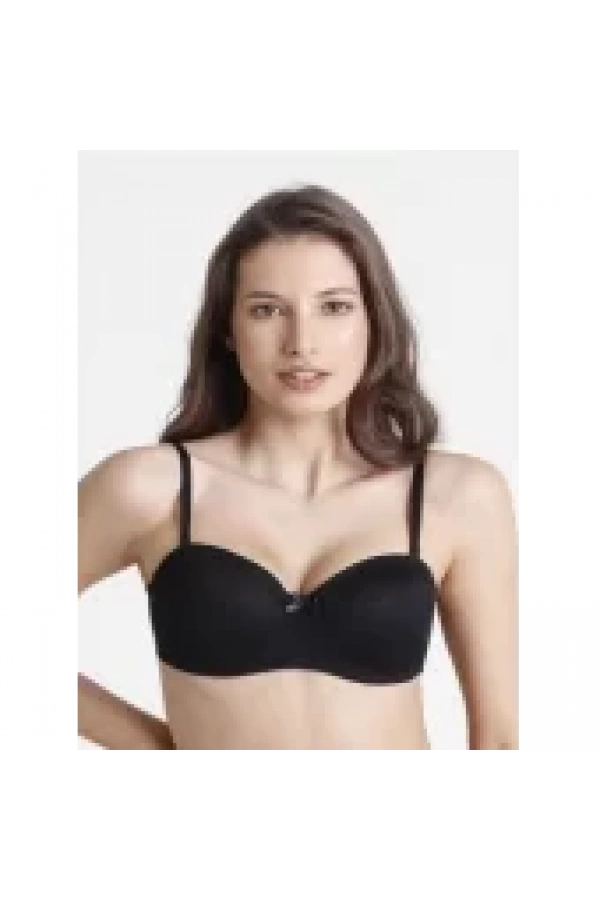 Belvü Mesh Kumaş C Cup İçi Boş Straplez Kadın Siyah Sütyen - 1221