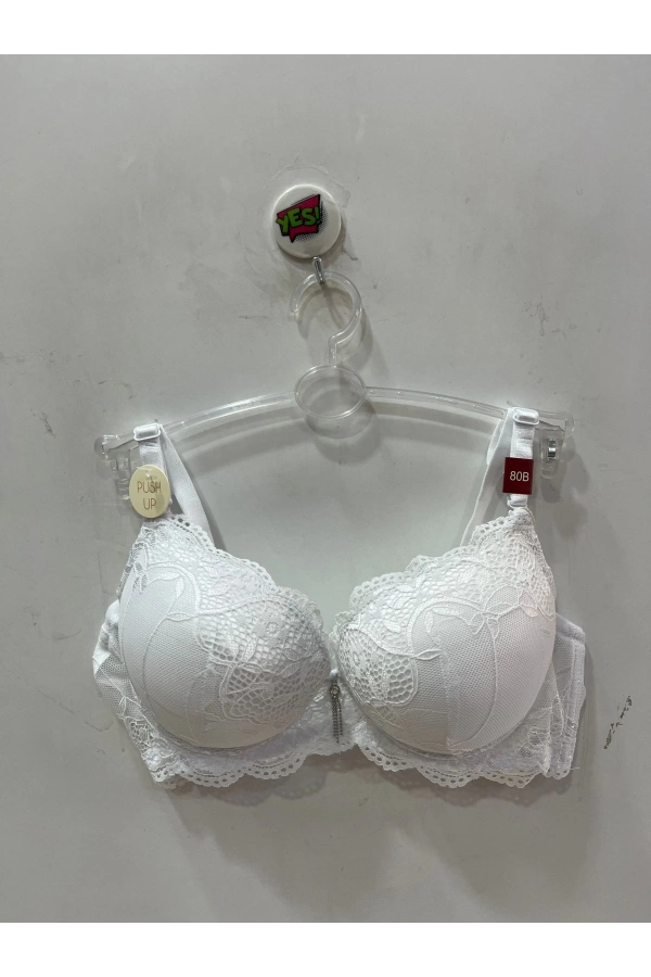 Belvü Kadın Dantel Detaylı Dolgulu Balenli Şık Beyaz Sütyen - 1112