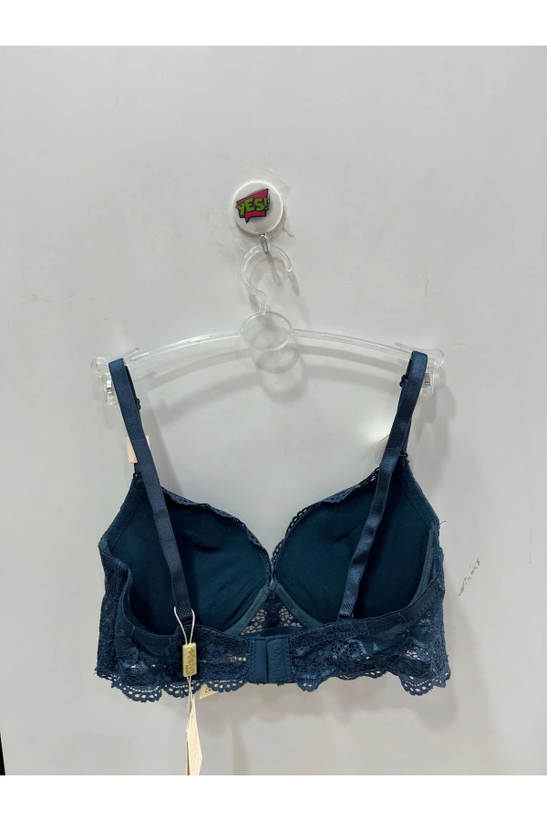 Belvü Dantel Detaylı Dolgulu Balenli Mavi Sütyen - 1112