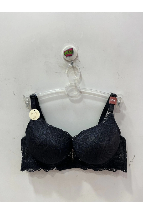 Belvü Kadın Dantel Detaylı Dolgulu Balenli Şık Lacivert Sütyen - 1112