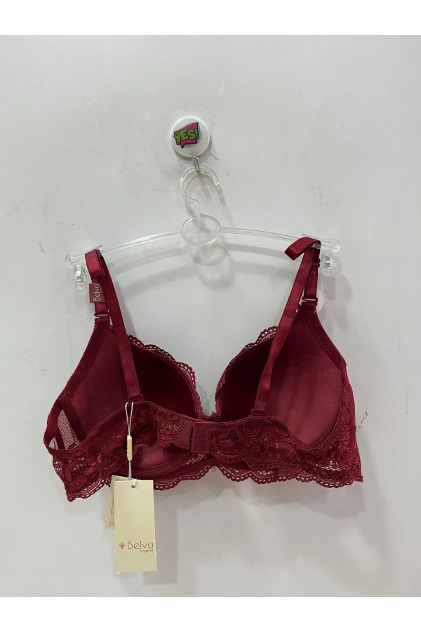 Belvü Dantel Detaylı İçi Boş Bordo Kadın Sütyen - 1113