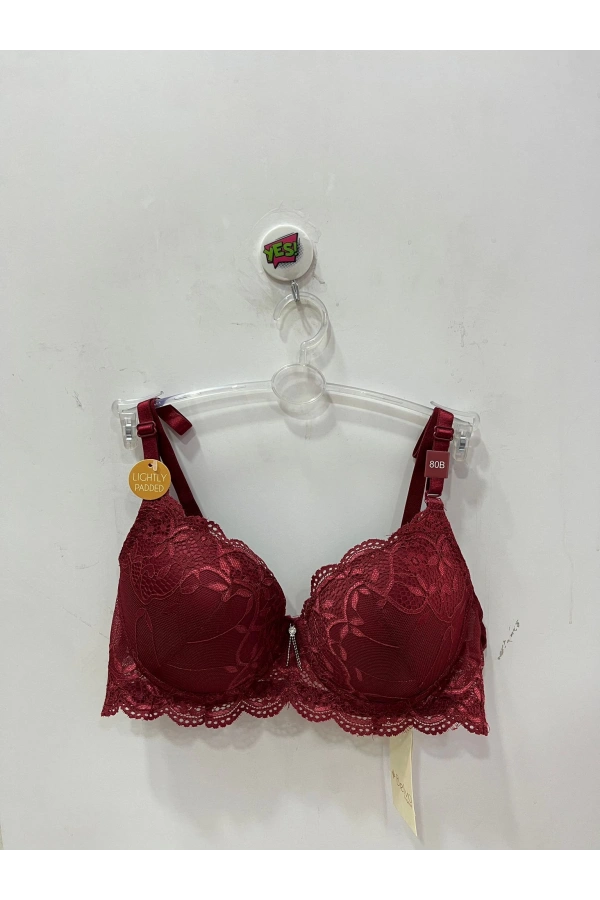 Belvü Dantel Detaylı İçi Boş Bordo Kadın Sütyen - 1113
