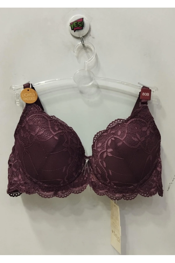 BELVÜ DANTELLİ İÇİ BOŞ SÜTYEN-mor