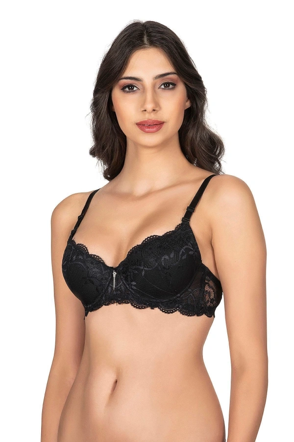 Belvü Dantel Detaylı İçi Boş Siyah Kadın Sütyen - 1113