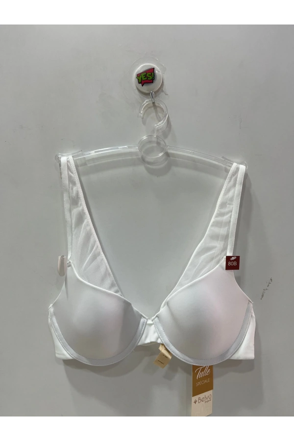 Belvü Tül Detaylı Dolgusuz Balenli Beyaz Sütyen - 1156