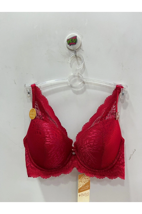 Belvü Dantel Detaylı Dolgusuz Bordo Kadın Sütyen - 1159