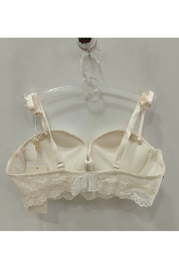 Belvü Kadın Dantel Detaylı Dolgulu Straplez Sütyen - Kırık Beyaz