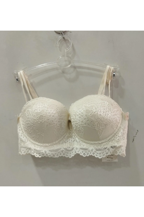 Belvü Kadın Dantel Detaylı Dolgulu Straplez Sütyen - Kırık Beyaz