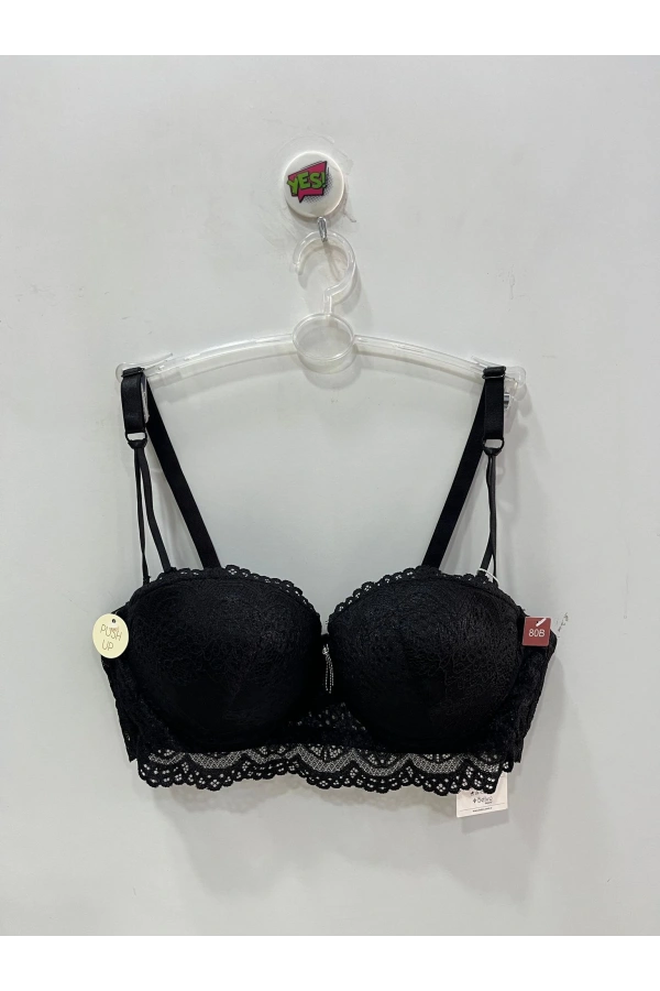 Belvü Straplez Dolgulu Dantel Detaylı Siyah Sütyen - 1171