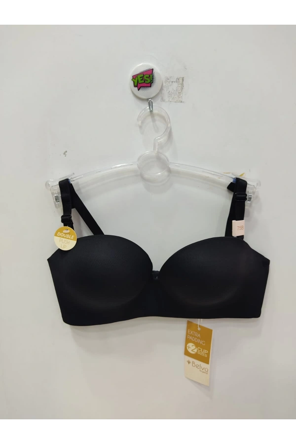 Belvü Balensiz Çift Dolgulu Straplez Siyah Sütyen - 1141