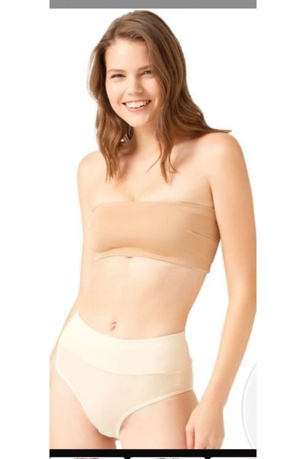COTONHİLL Pamuklu Yüksek Bel Toparlayıcı Kadın Bikini Külot-TEN