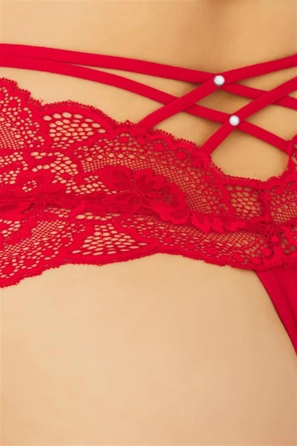 COTTONHİLL Dantelli Lastik Detaylı Yüksek Bel Kadın Külot-KIRMIZI