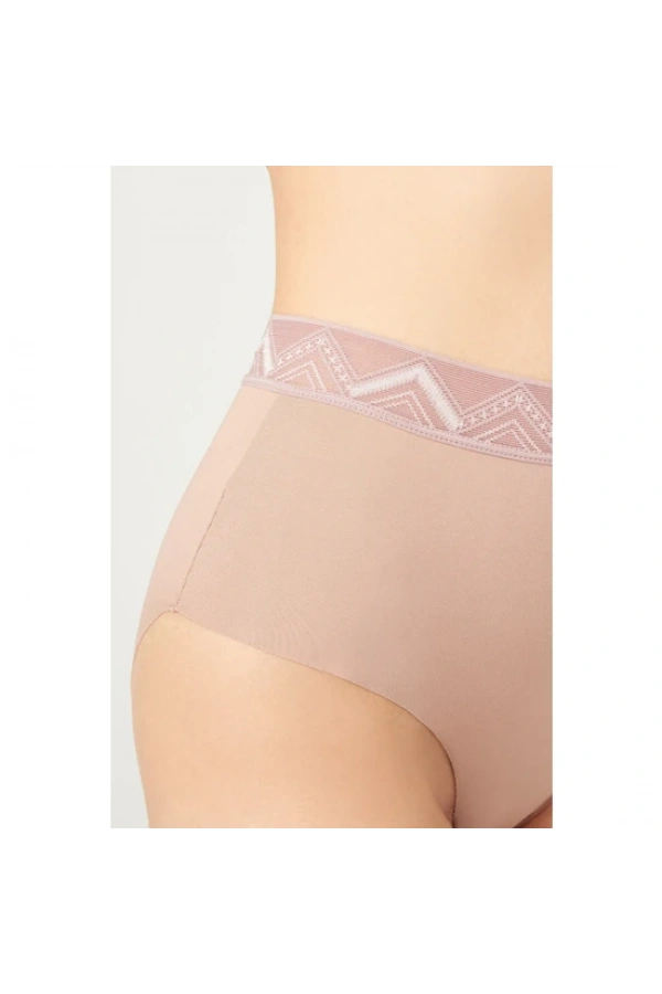 COTTONHİLL Desenli Lastikli Yüksek Bel Lazer Kesim Bikini Külot-KAHVERENGİ