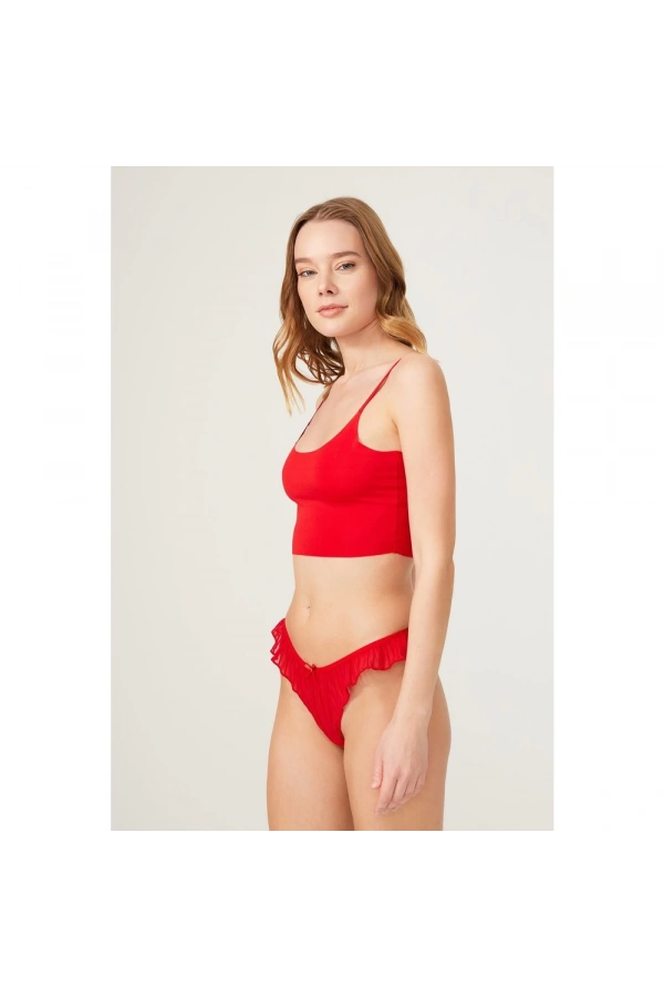 COTTONHİLL Kadife Baskılı Pileli Transparan Külot-KIRMIZI